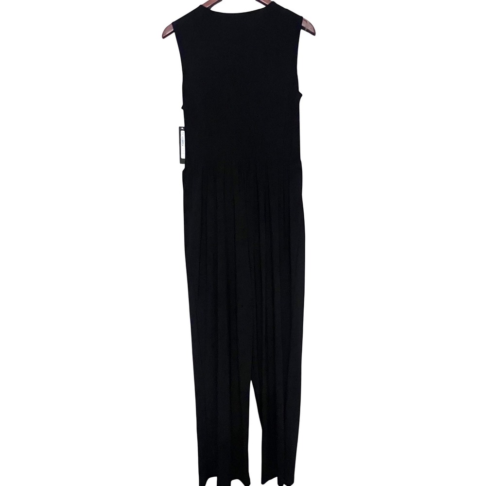 NWT Tahari Black Sleeveless Flowy Wrap Front Jumpsuit Wide Leg Belted Size L - Picture 5 of 13